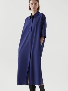 COS Seersucker Oversized Shirt Dress in Navy Blue Sz XS